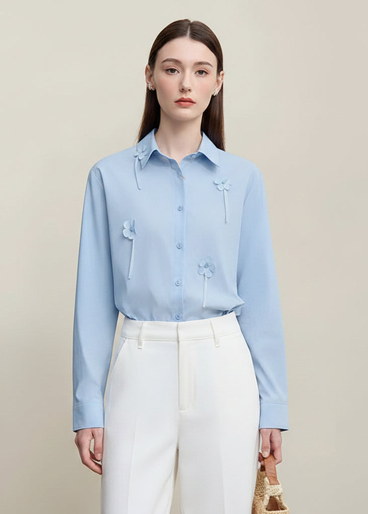 Amii All Cotton Women's Shirt 2026 Spring New Commuter Lapel Handmade Three-dimensional Flower Shirt Women's Loose Top 12641009 Loran