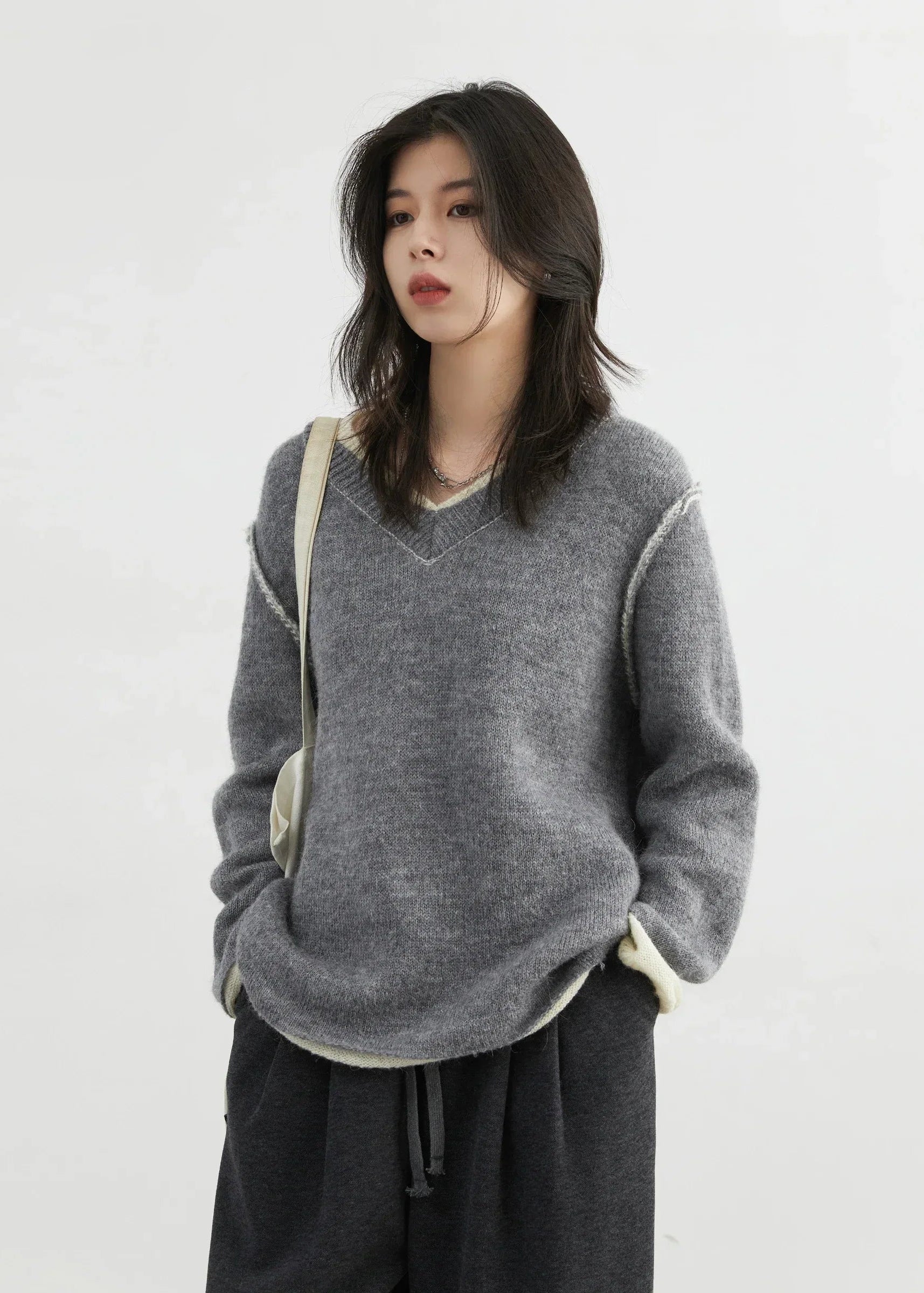 CHIC VEN Women Sweaters Long Sleeves Loose Pullovers Korean Color Block V-neck Patchwork Female Knitted Top Autumn Winter 2024 Loran