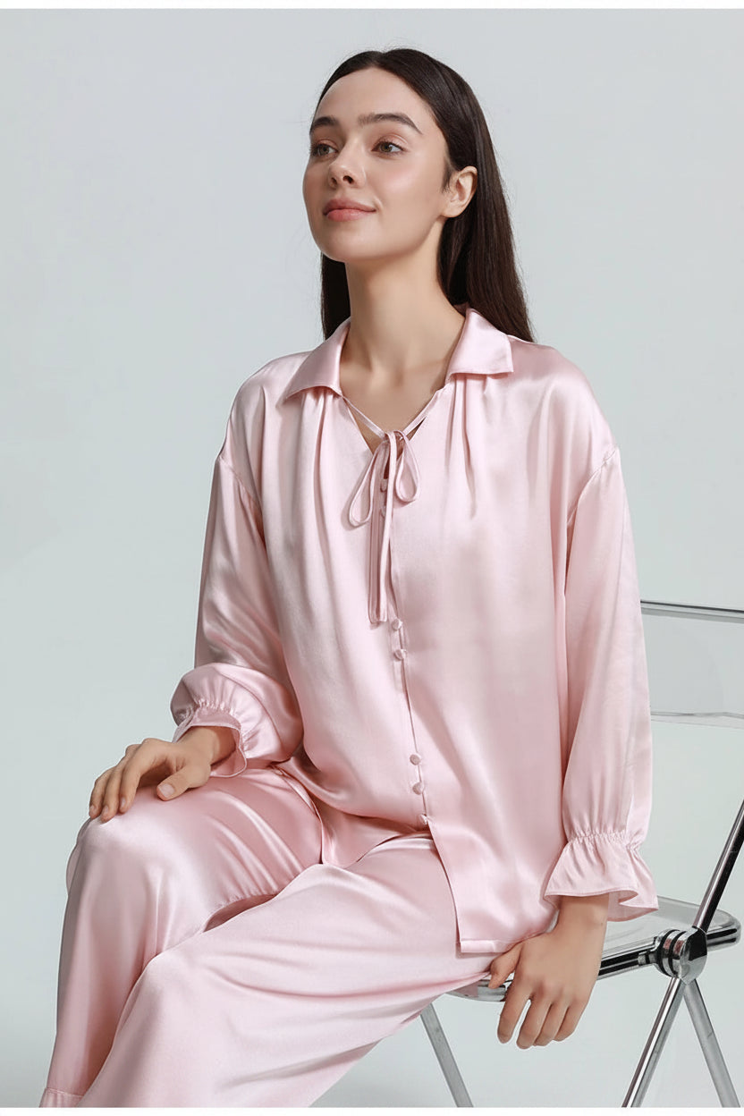 FIMTAIRAH 6A 19MM  100% Mulberry Silk Pajamas Sexy Women's Long SleeveTrousers Silk Casual Fashion Loose Home wear Loran