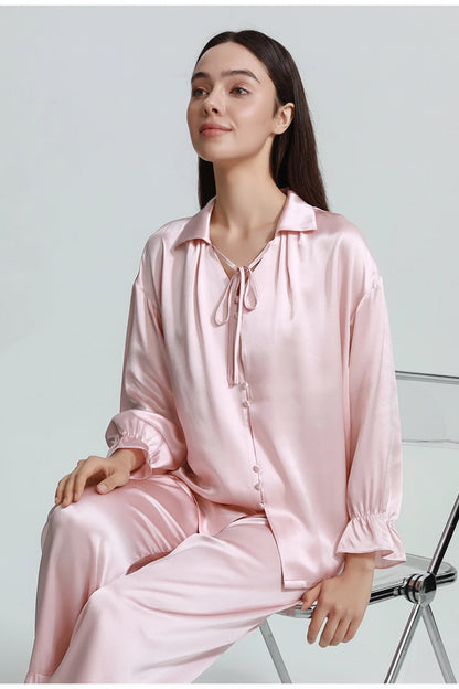 FIMTAIRAH 6A 19MM  100% Mulberry Silk Pajamas Sexy Women's Long SleeveTrousers Silk Casual Fashion Loose Home wear Loran