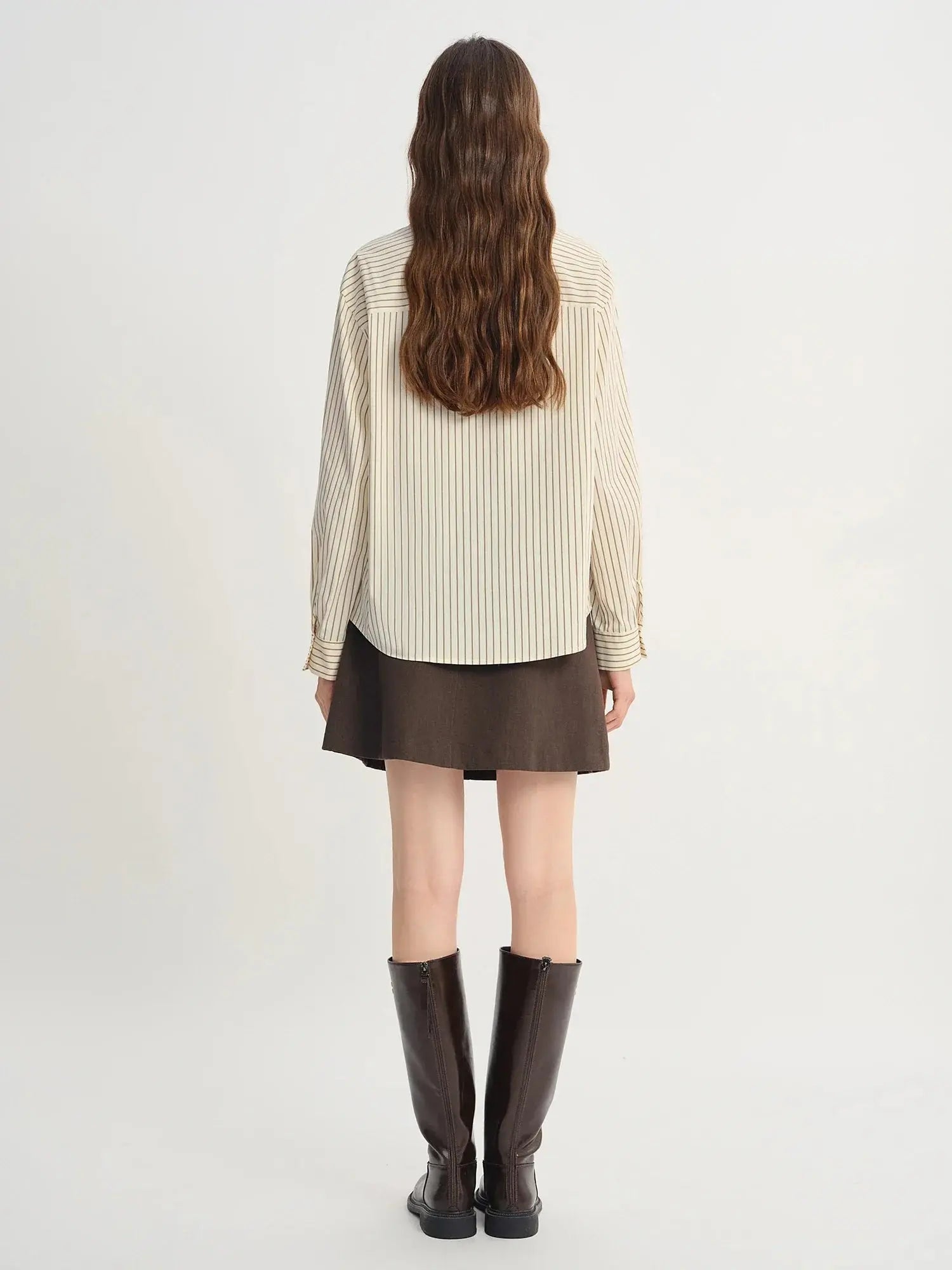 Plus Size French Style Striped Shirt with Lace Patch - Loran