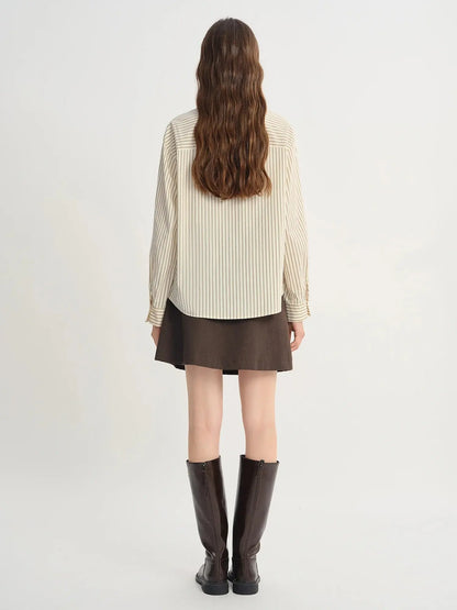 Plus Size French Style Striped Shirt with Lace Patch - Loran
