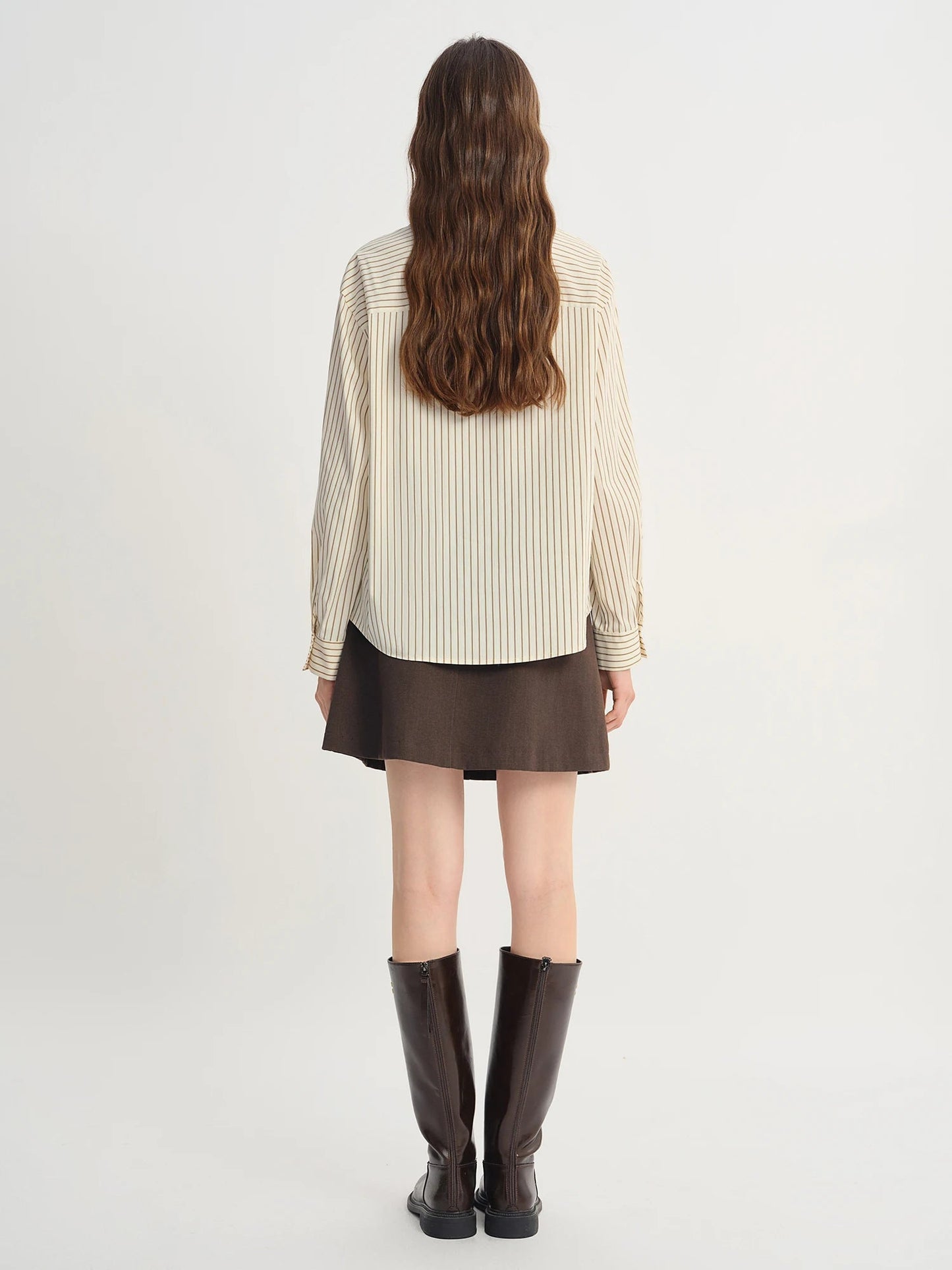 Plus Size Striped Ribbon Shirt Chic Lace Patch Autumn Loran