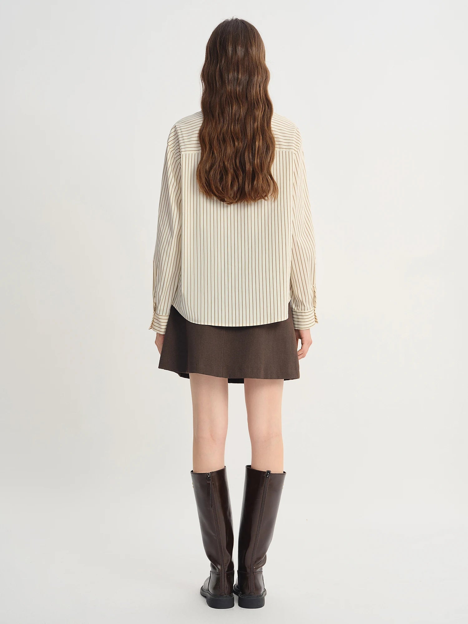 Plus Size Striped Ribbon Shirt Chic Lace Patch Autumn Loran