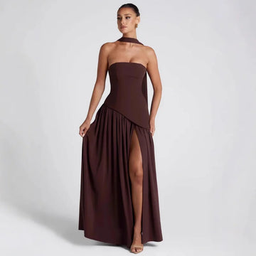 Sleek Solid Tube Top Maxi Dress with High Slit