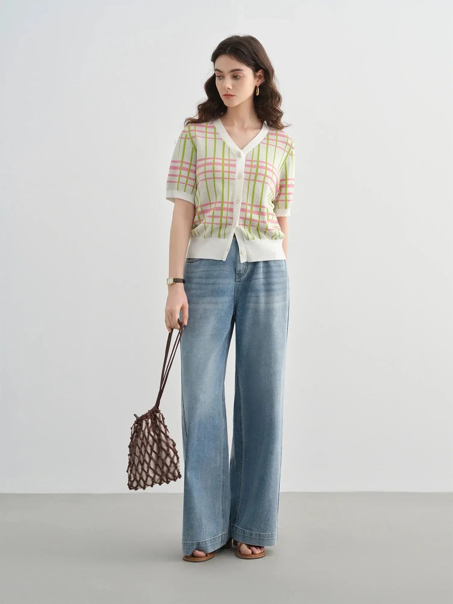 New Summer Plus Size Short-Sleeve Plaid Cardigan LORAN STORE