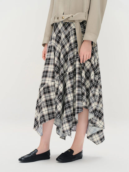 Plus Size Irregular Deconstructed Checkered A-Line Skirt Loran