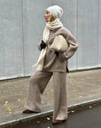 Chic Knitted Sweater and Wide-Leg Trousers Set