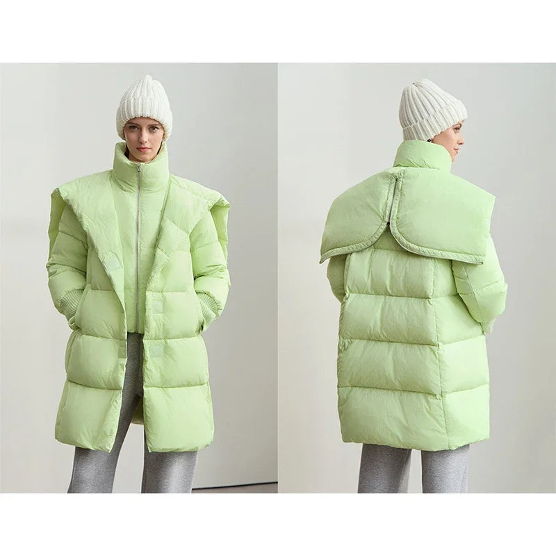 Magnetic Buckle Hooded Down Coat