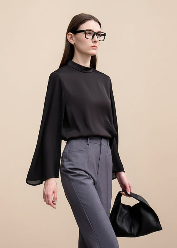 Amii Women's Blouse 2026 Spring New Elegant Commuter Mixed Fabric Panel Chiffon Shirt Loose Long Sleeve Tops For Woman 12651018 Loran