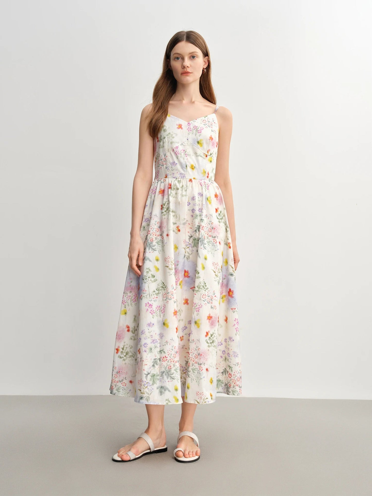 Floral Strappy Midi Dress Slimming Resort Style Loran