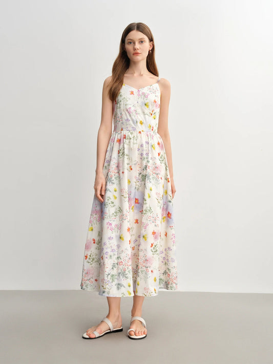Floral Strappy Midi Dress Slimming Resort Style Loran