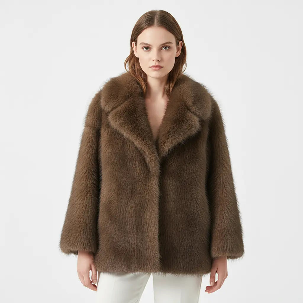 On-Trend Fluffy Faux Fur Overcoat for Women - Loran
