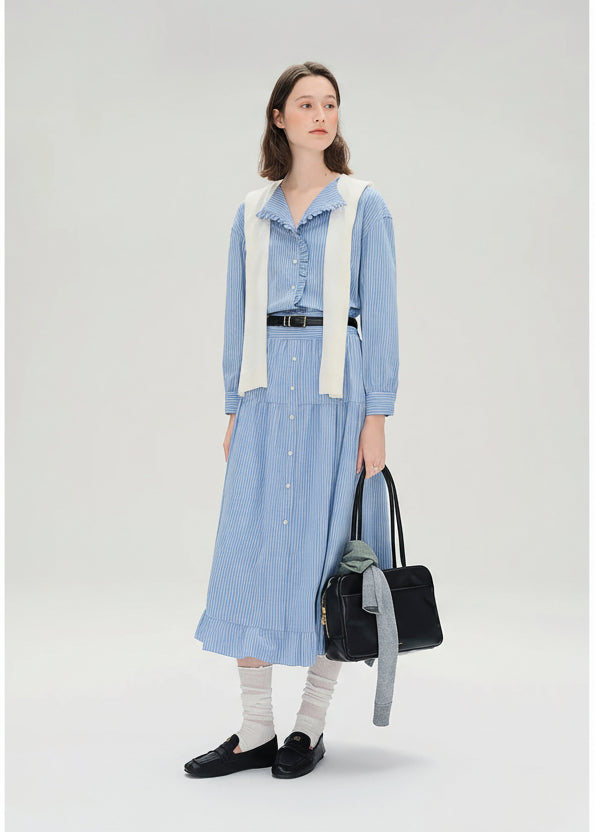 Plus Size Striped Shirt & Skirt Set Autumn Fashion