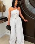 Button Detail Wide Leg Jumpsuit