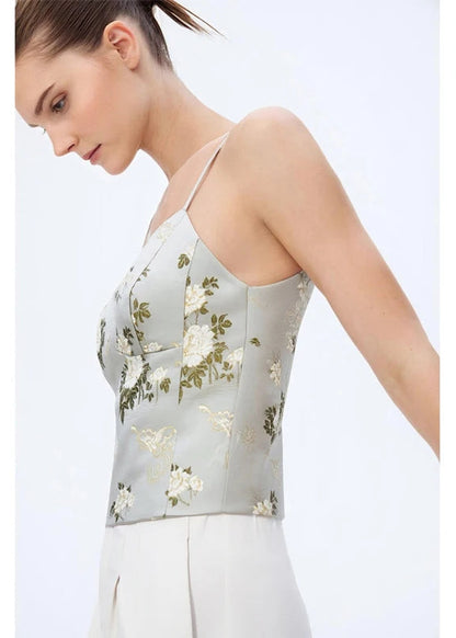 Amii Women Top 2026 Spring New Jacquard Sling Vest Women Adjustable Shoulder Strap Inner Waist-cinching Sleeveless Top 12651005 Loran
