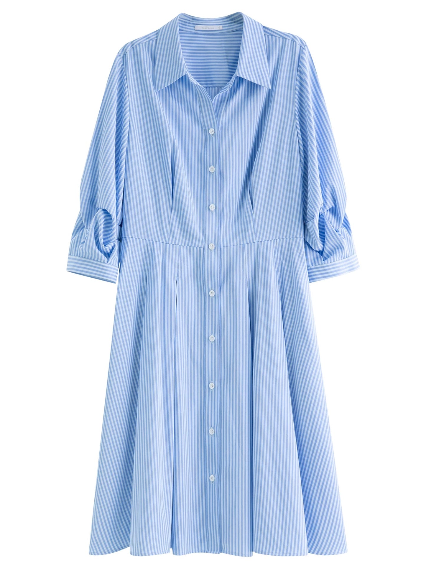 Blue & White Striped Pleated Shirt Dress