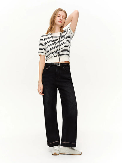 DUSHU Double-length Jeans Women High-waisted Slim-fit Classic Baguette Pants High Waist Elegant Office Lady Spring Trendy Loran