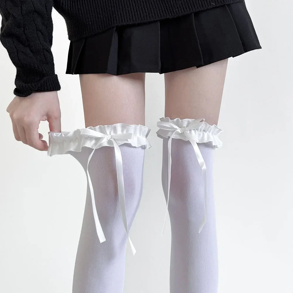 Women's Sweet Lace Bow Thigh High Stockings