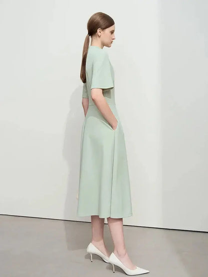 Elegant Autumn Short-Sleeve Drape Dress - Loran