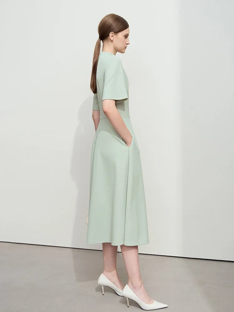 Elegant Autumn Short-Sleeve Drape Dress