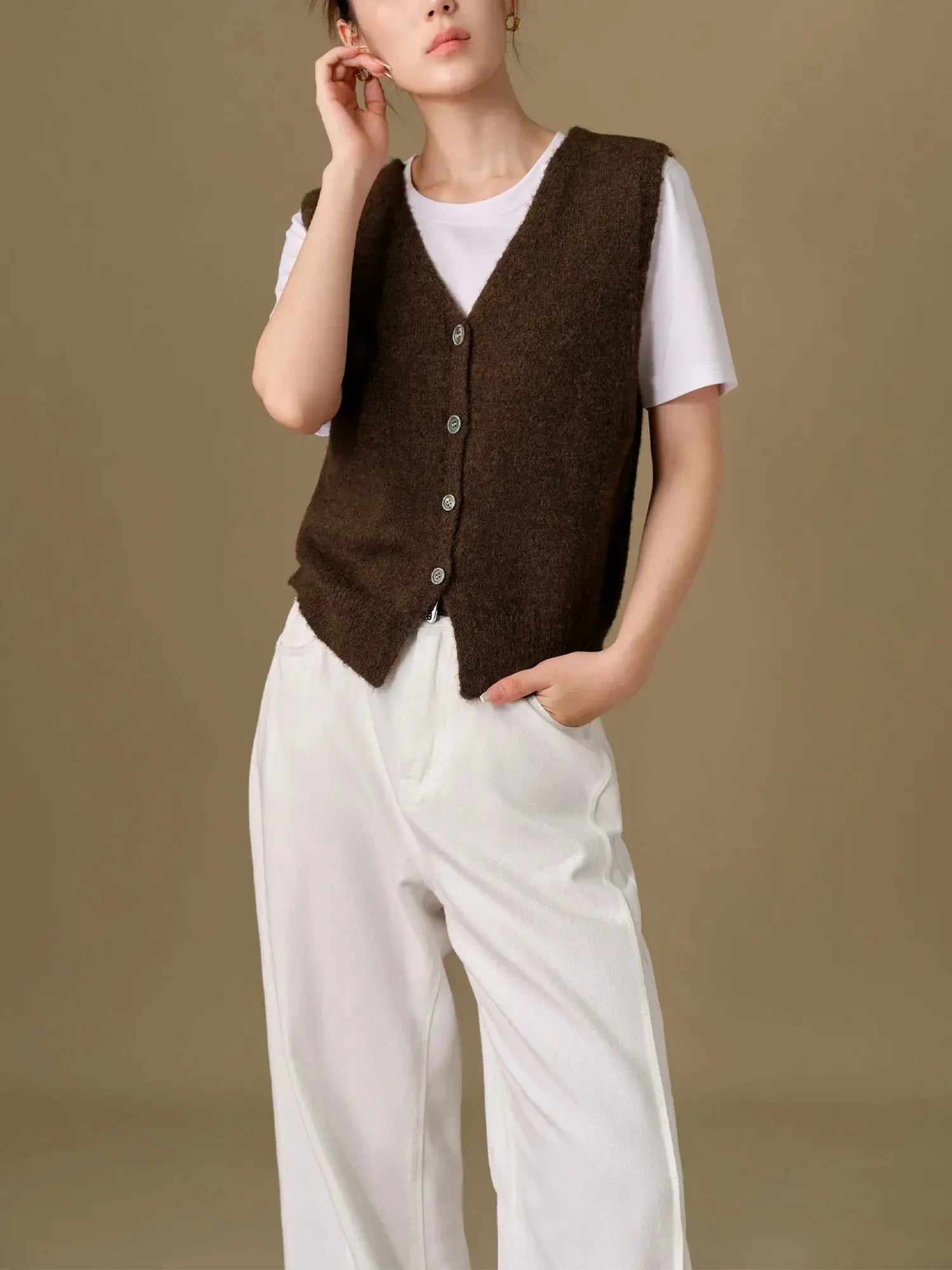 Winter Plus Size Knit Vest and Long Coat Set - Loran