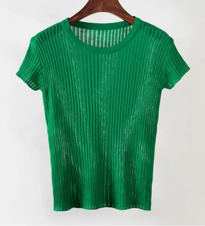 White Striped See Through Elegant Top - Loran
