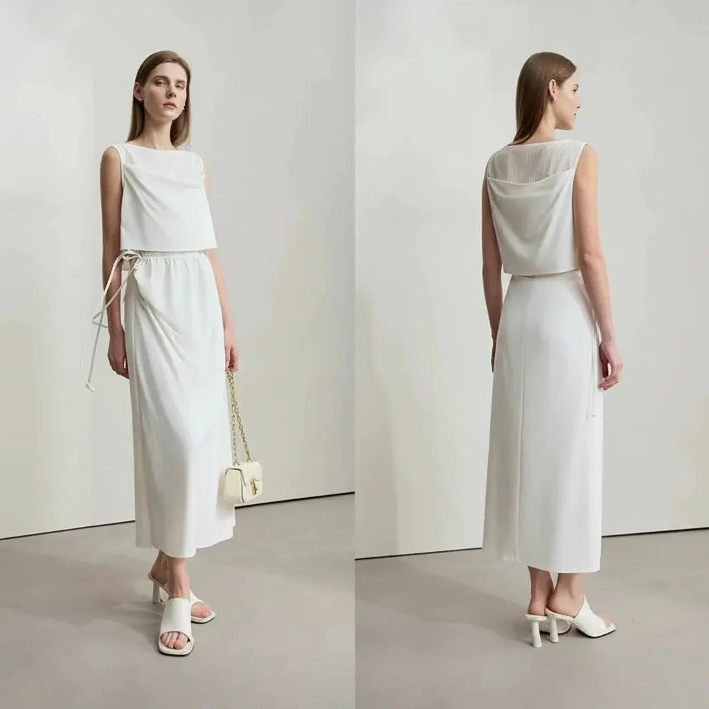Minimalist Sleeveless Drawstring Knit Dress for Summer - Loran