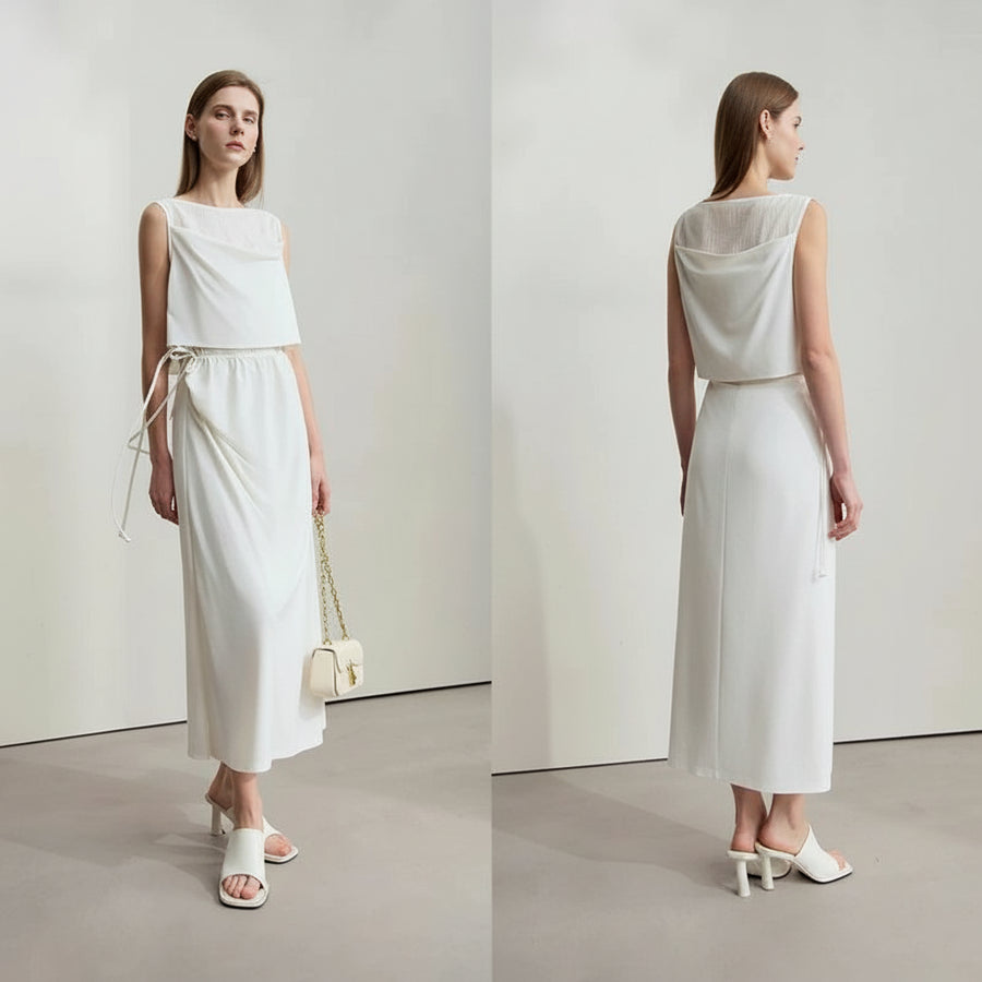 Minimalist Sleeveless Drawstring Knit Dress for Summer