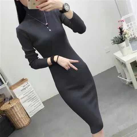 Elegant Slim Turtleneck Mid-length Knitted Dresses - 3IN SMART Shop  #