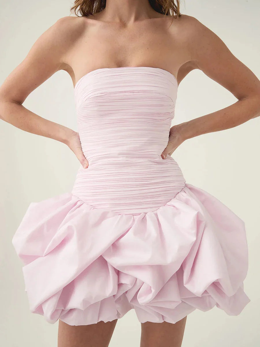 Ruffled Slash Neck Mini Dress