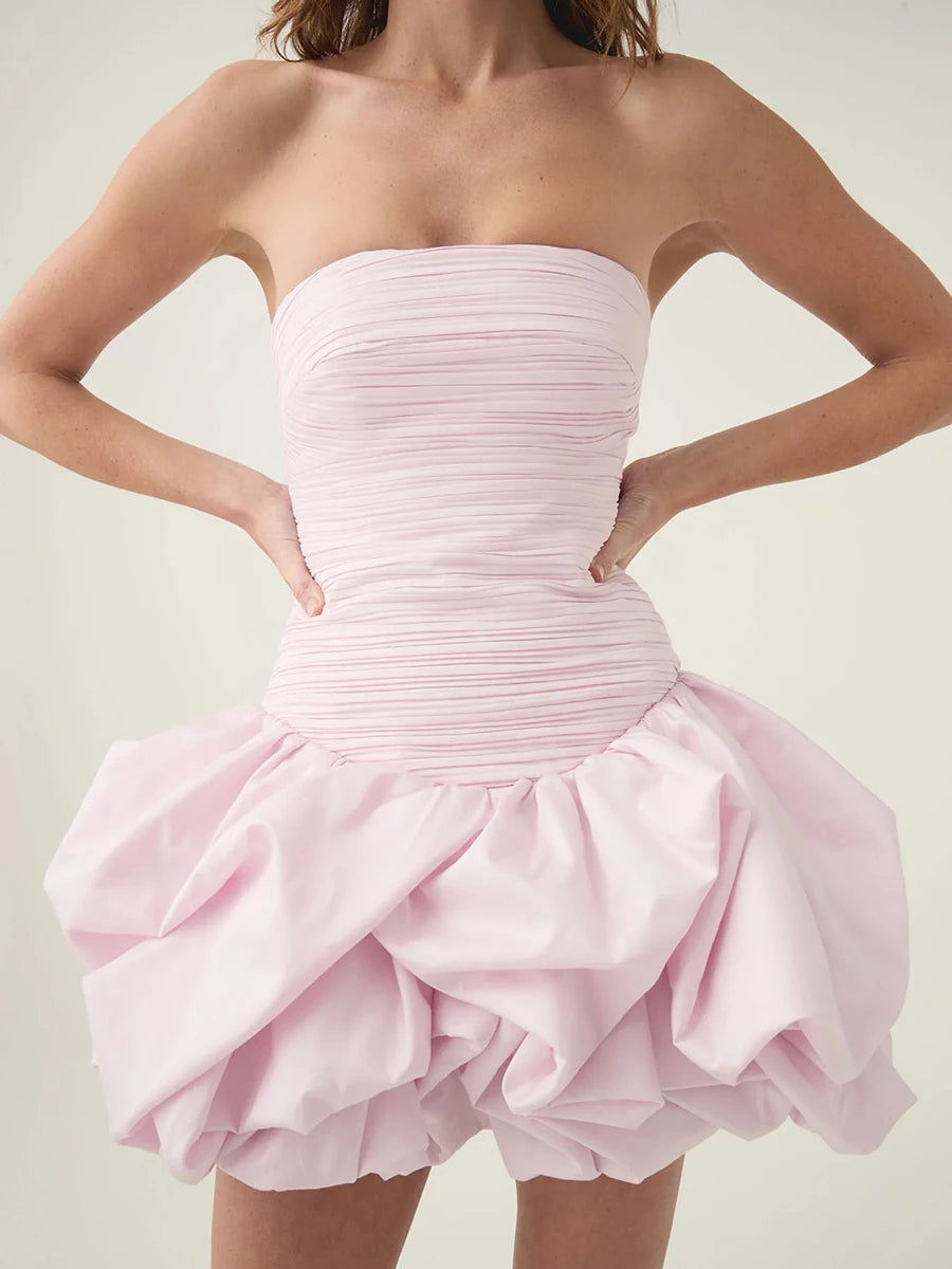 Ruffled Slash Neck Mini Dress