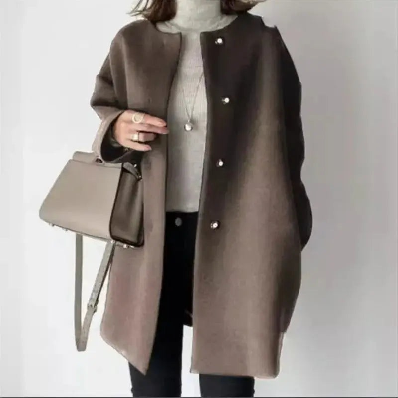 Elegant Wool Blend Mid-Length Coat - Loran