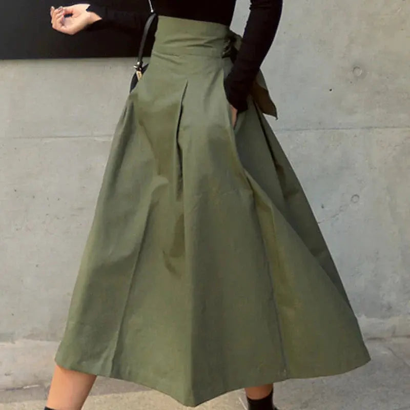 Solid Color Elegance: Slimming High-Waist Skirt with Bow Detail - Loran
