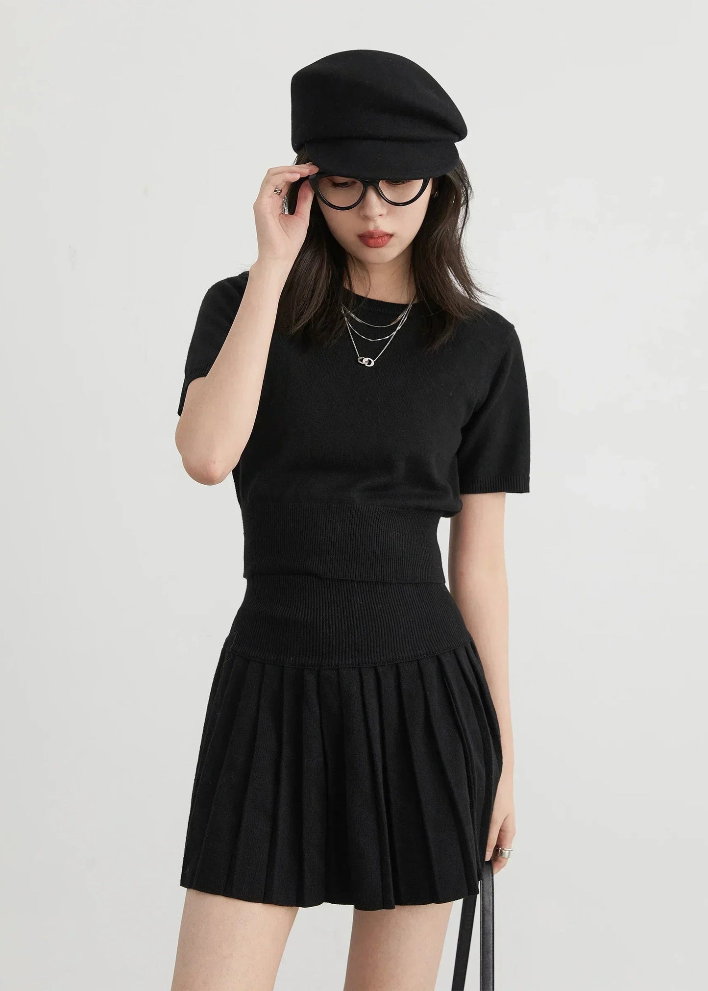 CHIC VEN Women Skirt Sets Solid Knitted Cardigan Short Sleeved Top Female Pleated Skirt Three Piece Optional Spring Autumn 2024 Loran