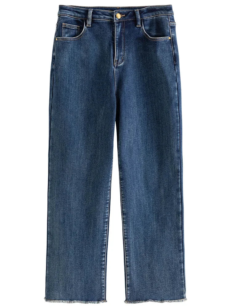 Warm Winter Fleece High-Waist Black Straight Jeans