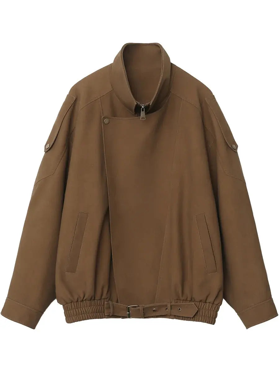 Loose Leather Stand Collar Jacket - Loran