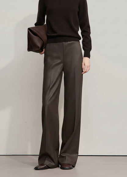 AMII Pants For Woman 2025 Winter New Minimalist Commuter PU Leather  Loose Wide-leg Pants Casual Office Lady Trousers 12524063 Loran