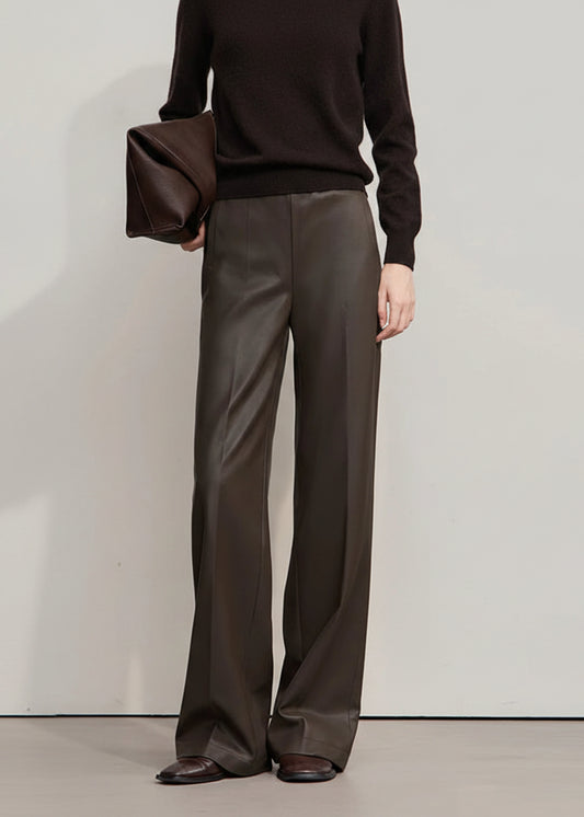 AMII Pants For Woman 2025 Winter New Minimalist Commuter PU Leather  Loose Wide-leg Pants Casual Office Lady Trousers 12524063 Loran
