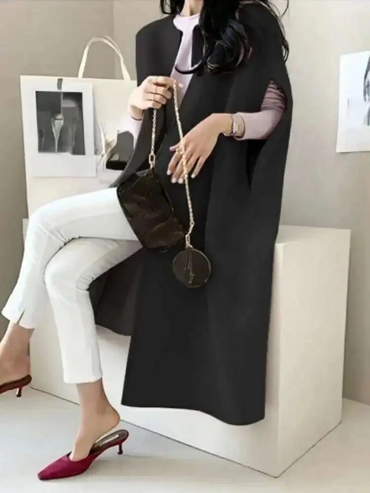 Elegant Vintage Wool Blend Batwing Coat for Women - Loran