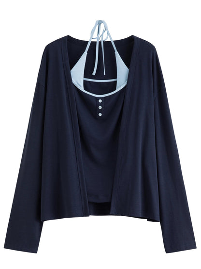 Spring 3-Piece Casual Skirt Suit Women's Color-Block Set Loran