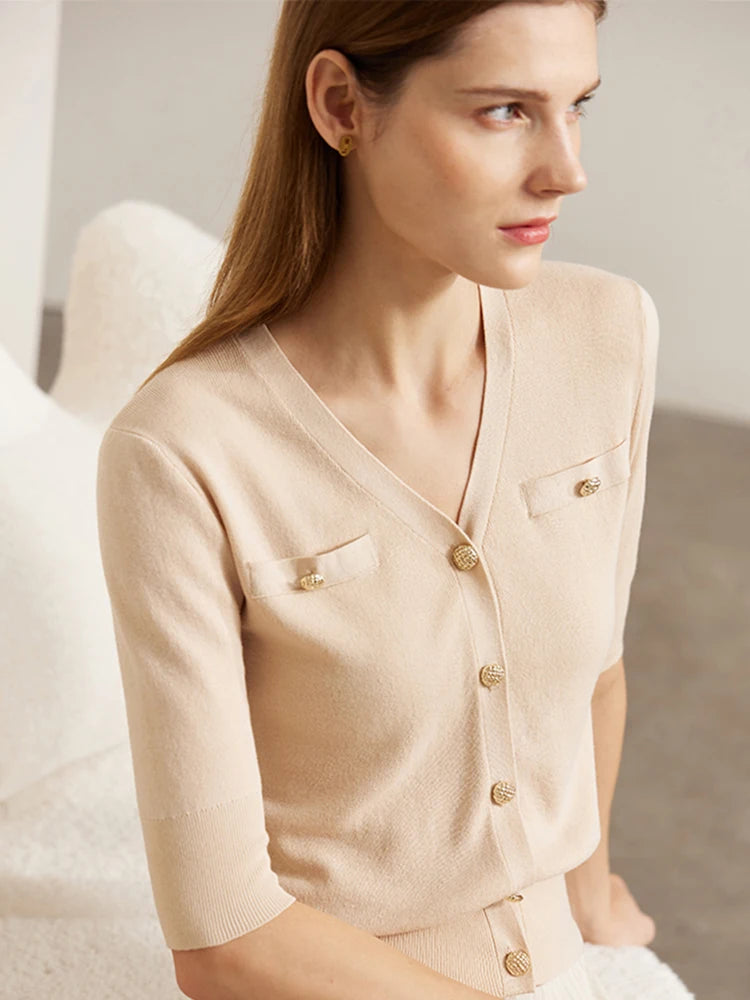 Slim V-Neck Knitted Cardigan Women’s Top Loran