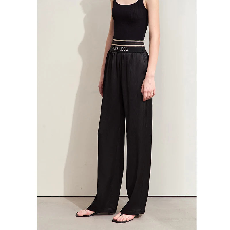 Amii Minimalism 2024 Women Wide-leg Casual Pants Summer New Letter Embroidery Rubber Band Waist Fashion Female Trousers 12422121 Loran