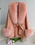 Luxury Wool Blend Cape with Detachable Fur Collar