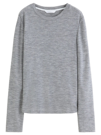 DUSHU Women's Green and Gray Contrasting Color Layered Two-Piece Knit T-Shirts Spring 2026 New Arrival Fashion Long Sleeves Tops Loran