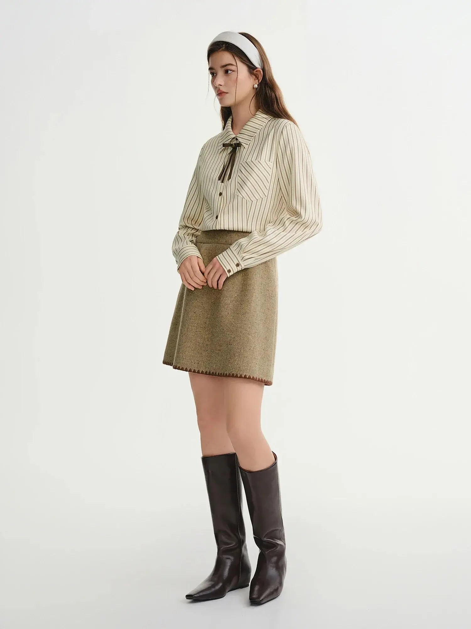 Plus Size Caramel Striped Layering Shirt - Loran