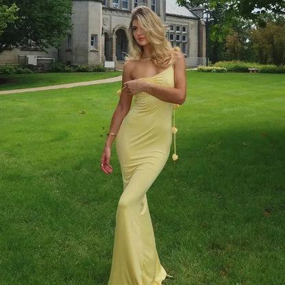 Sleeveless Neck-Wrap Evening Party Dress with Floral Strap Accents - Loran