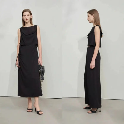 Minimalist Sleeveless Drawstring Knit Dress for Summer - Loran
