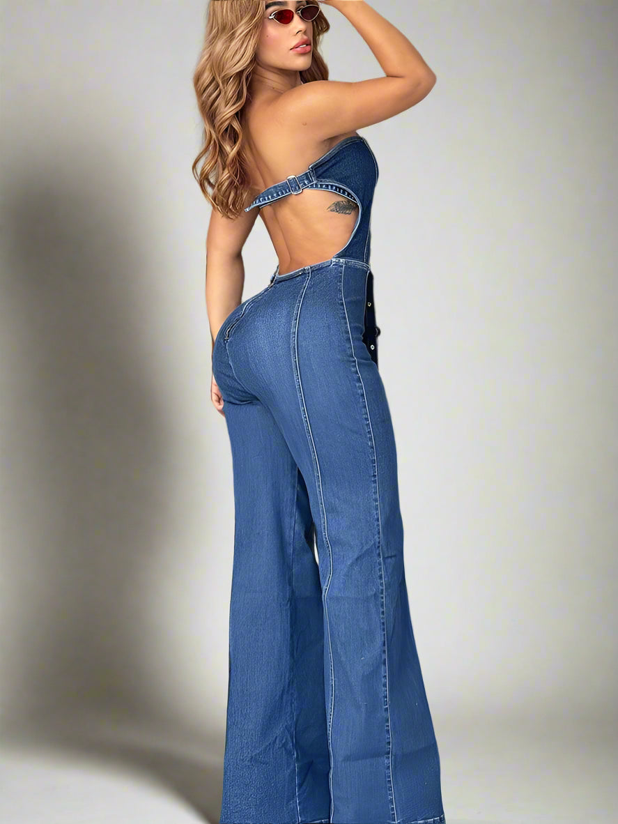Chic Off-Shoulder Denim Jumpsuit