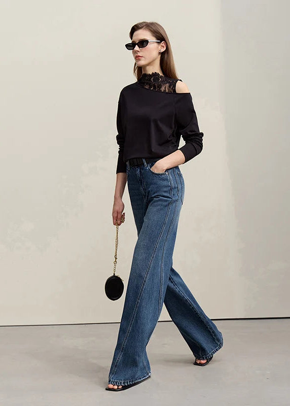 Amii Women's Jeans 2026 Spring New Casual Cotton Denim Flared Long Pants Retro Loose Commuter Versatile Woman Trousers 12651025 Loran